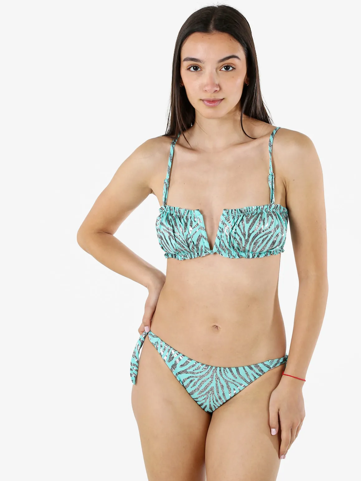 Rai7 Bikini donna zebrato con reggiseno a fascia e slip con laccetti - azzurro