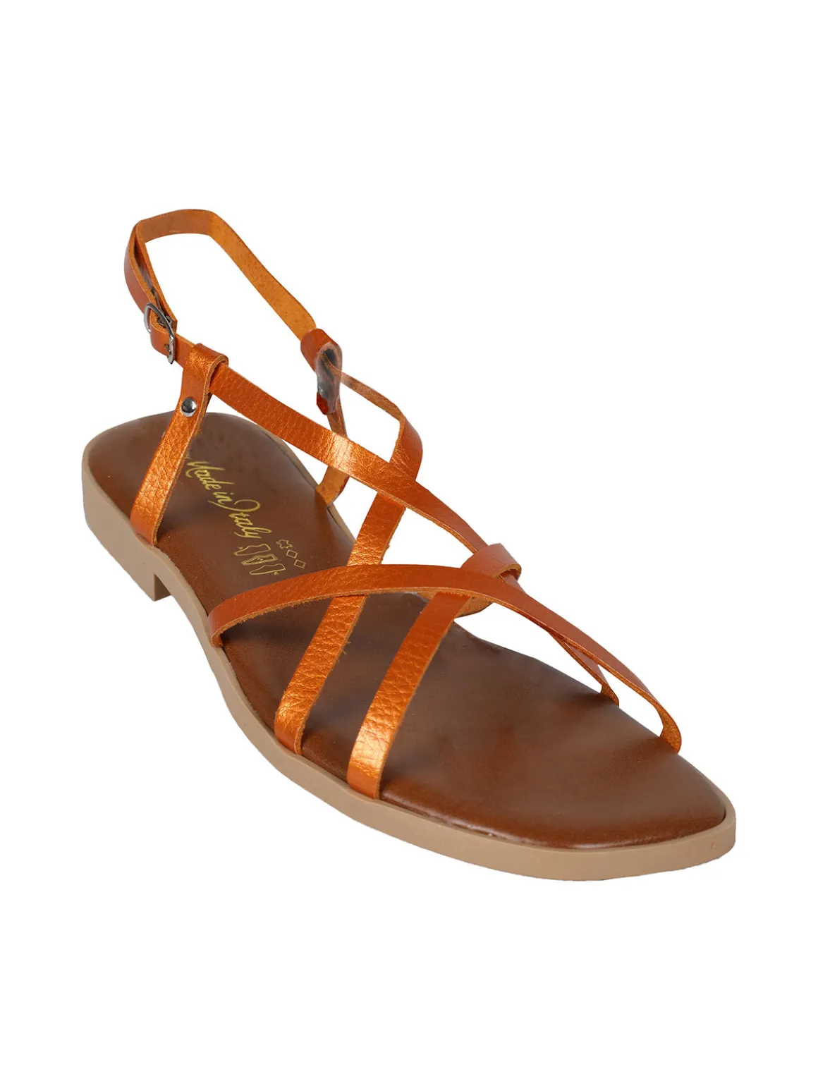 Rebecca - Made In Italy Sandali bassi in pelle da donna con fascette incrociate
