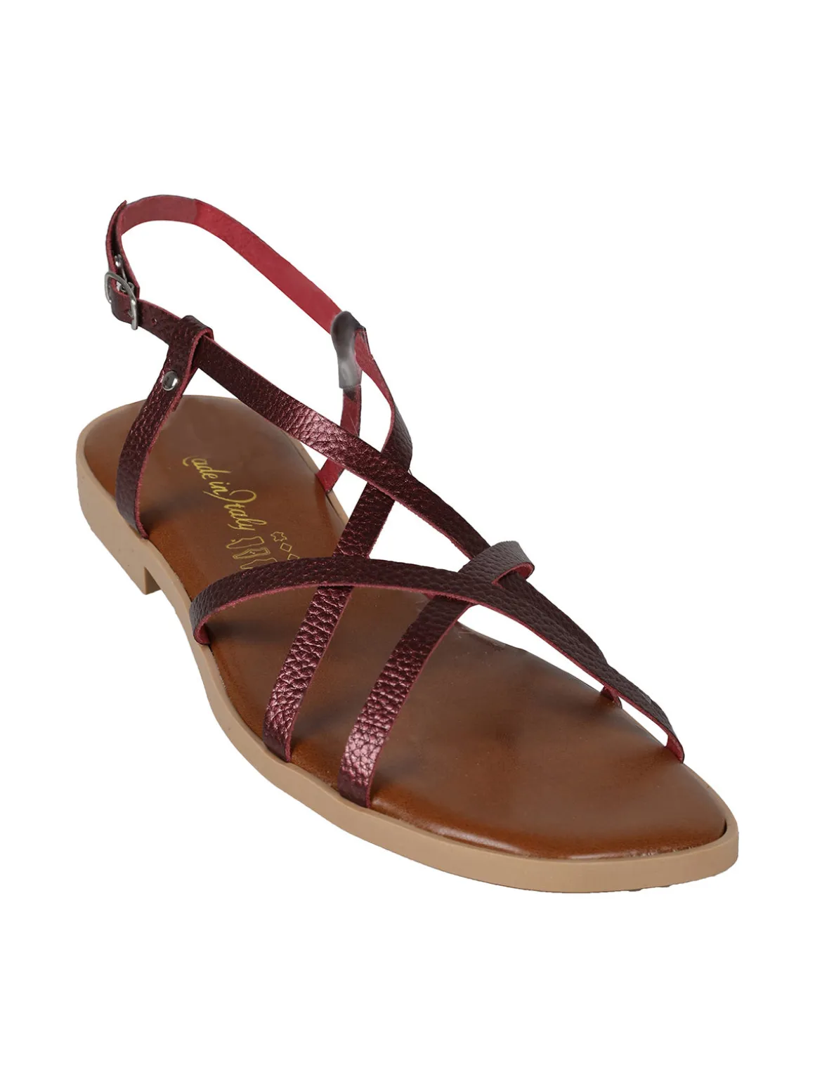 Rebecca - Made In Italy Sandali bassi in pelle da donna con fascette incrociate
