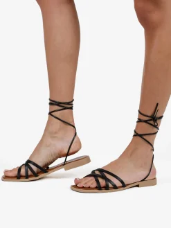 Rebecca - Made In Italy Sandali bassi in pelle da donna con fascette incrociate