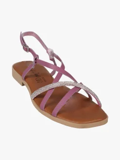 Rebecca - Made In Italy Sandali bassi in pelle da donna con strass