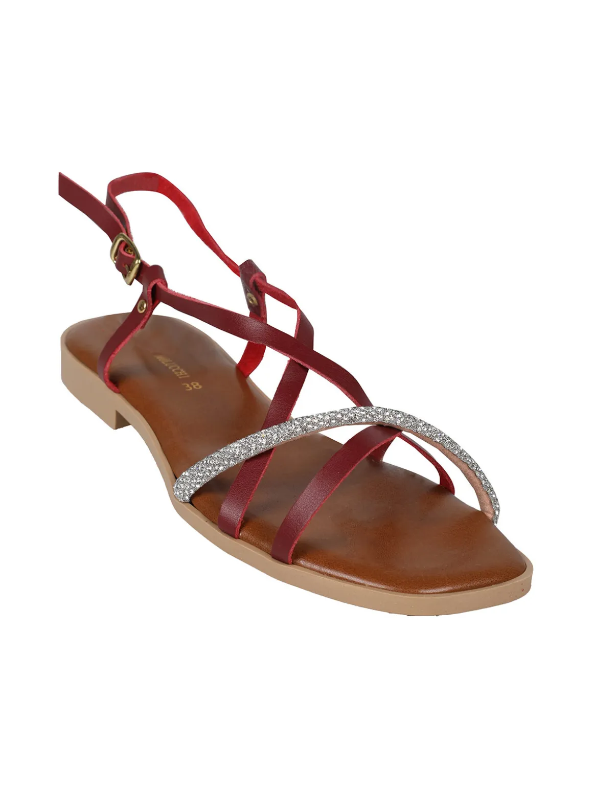 Rebecca - Made In Italy Sandali bassi in pelle da donna con fascette incrociate