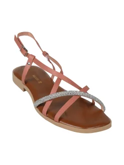 Rebecca - Made In Italy Sandali bassi in pelle da donna con strass