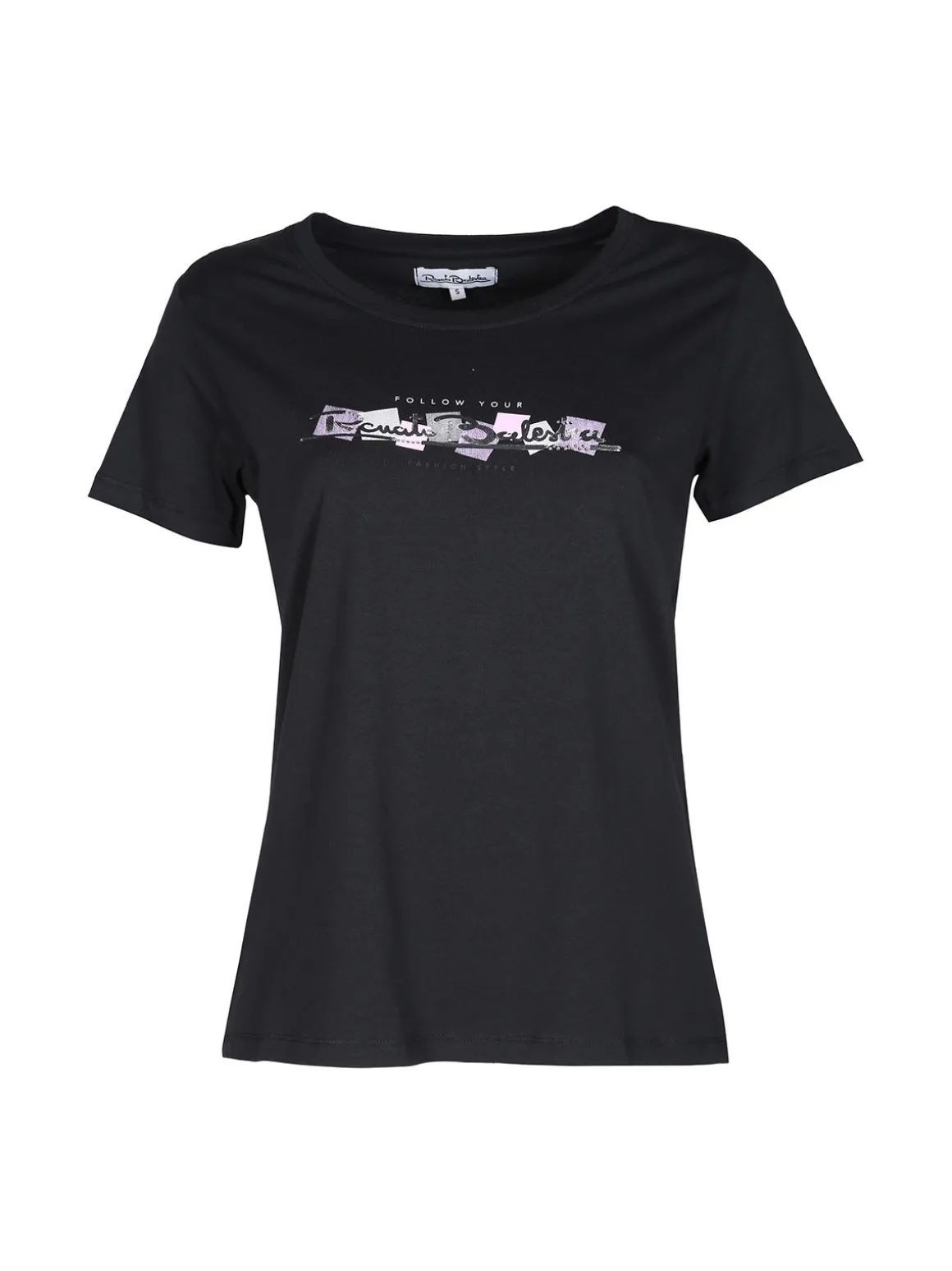 Renato Balestra T-shirt donna in cotone bielastico con scritta e strass