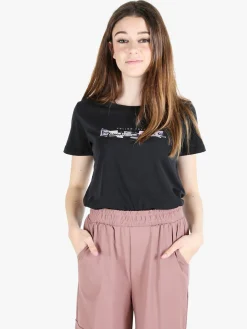 Renato Balestra T-shirt donna in cotone bielastico con scritta e strass