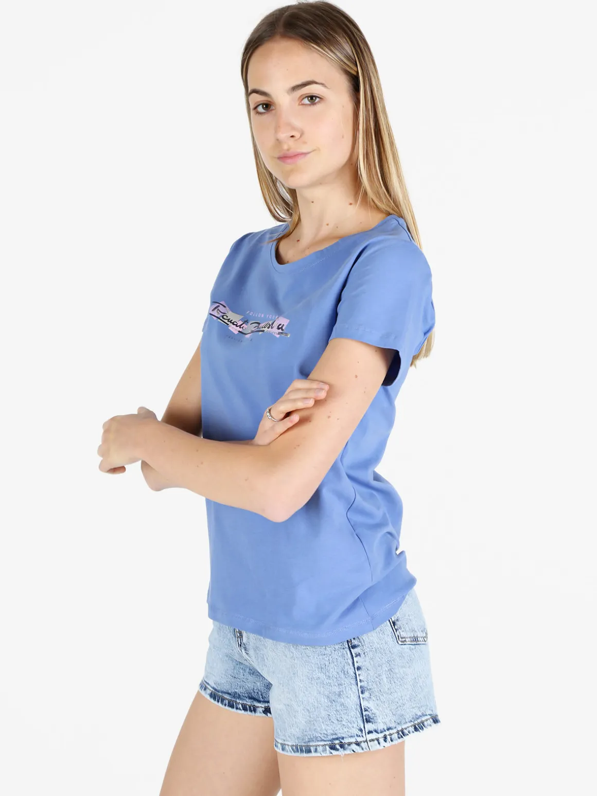 Renato Balestra T-shirt donna in cotone bielastico con scritta e strass