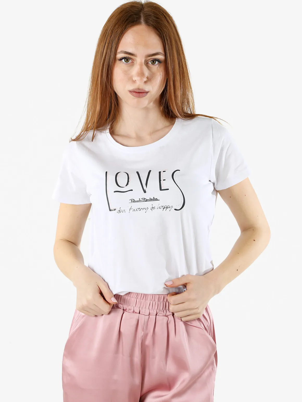 Renato Balestra T-shirt girocollo da donna in cotone con strass e dettagli lurex - bianco