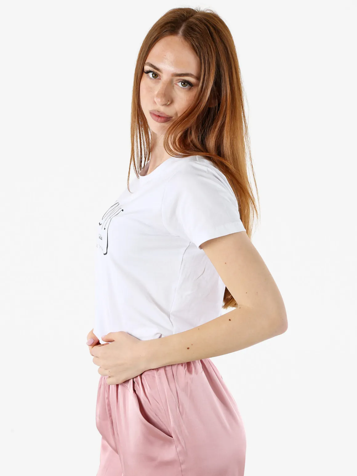 Renato Balestra T-shirt girocollo da donna in cotone con strass e dettagli lurex - bianco