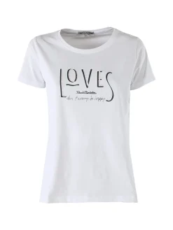 Renato Balestra T-shirt girocollo da donna in cotone con strass e dettagli lurex - bianco