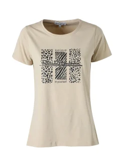 Renato Balestra T-shirt girocollo da donna in cotone con stampa e brillantini - sabbia