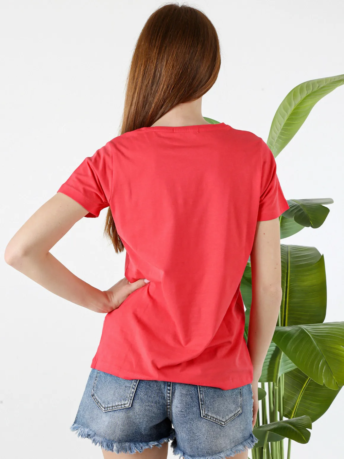 Renato Balestra T-shirt girocollo da donna in cotone con stampa e brillantini - fragola