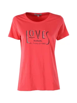Renato Balestra T-shirt girocollo da donna in cotone con stampa e brillantini - fragola