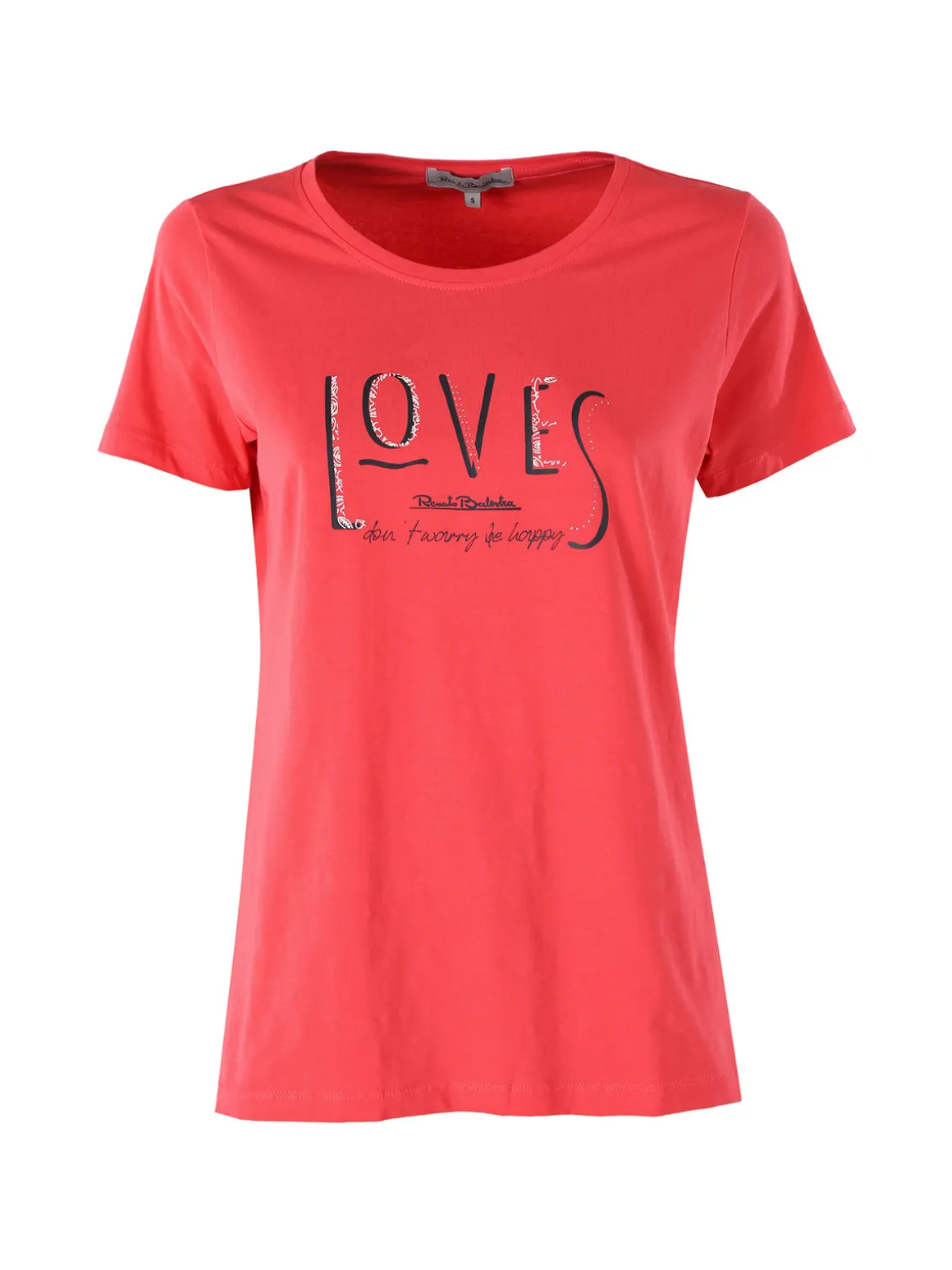 Renato Balestra T-shirt girocollo da donna in cotone con stampa e brillantini - fragola