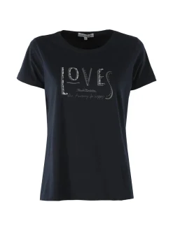 Renato Balestra T-shirt girocollo da donna in cotone con stampa - blu scuro