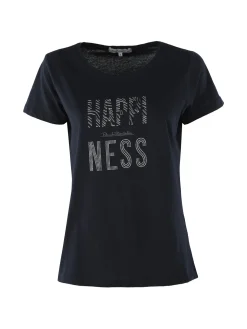 Renato Balestra T-shirt girocollo da donna in cotone con strass e dettagli lurex - blu scuro