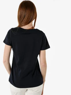 Renato Balestra T-shirt girocollo da donna in cotone con strass e dettagli lurex - blu scuro