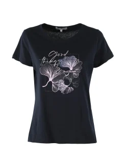 Renato Balestra T-shirt girocollo da donna con stampa colorata - blu scuro