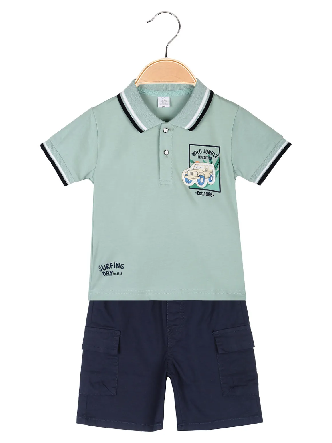 Re Panda Completo da neonato con polo a maniche corte e bermuda