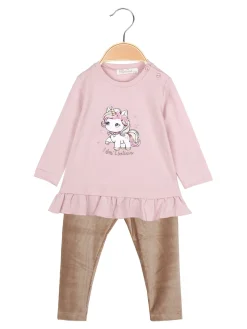 Re Panda Completo lungo da neonata con maglietta e leggings in velluto a costine - rosa