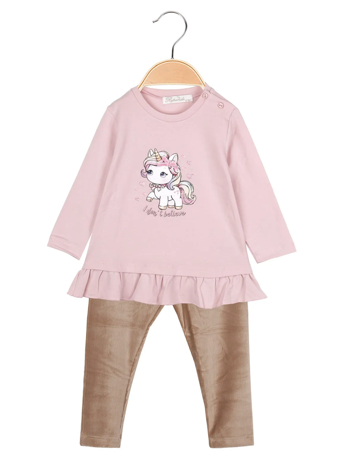 Re Panda Completo lungo da neonata con maglietta e leggings in velluto a costine - rosa