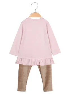 Re Panda Completo lungo da neonata con maglietta e leggings in velluto a costine - rosa