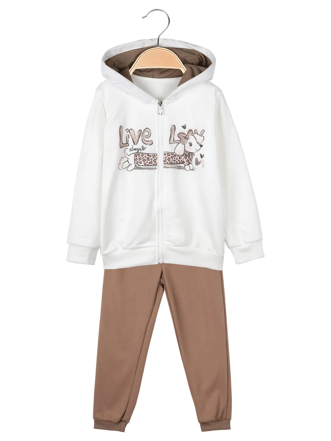 Re Panda Completo 3 pezzi da bambina con cappuccio e zip - bianco
