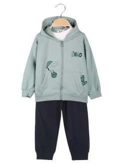 Re Panda Completo tuta 3 pezzi da neonato con cappuccio e zip - acqua marina