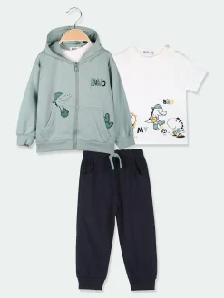 Re Panda Completo tuta 3 pezzi da neonato con cappuccio e zip - acqua marina