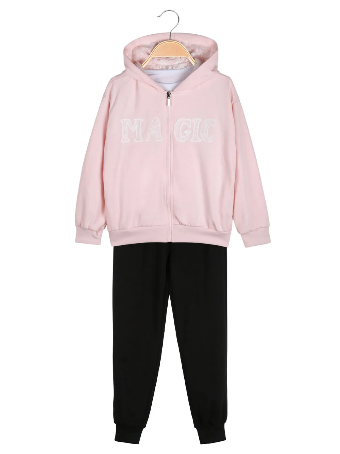 Re Panda Completo tuta 3 pezzi da bambina con cappuccio e zip - rosa
