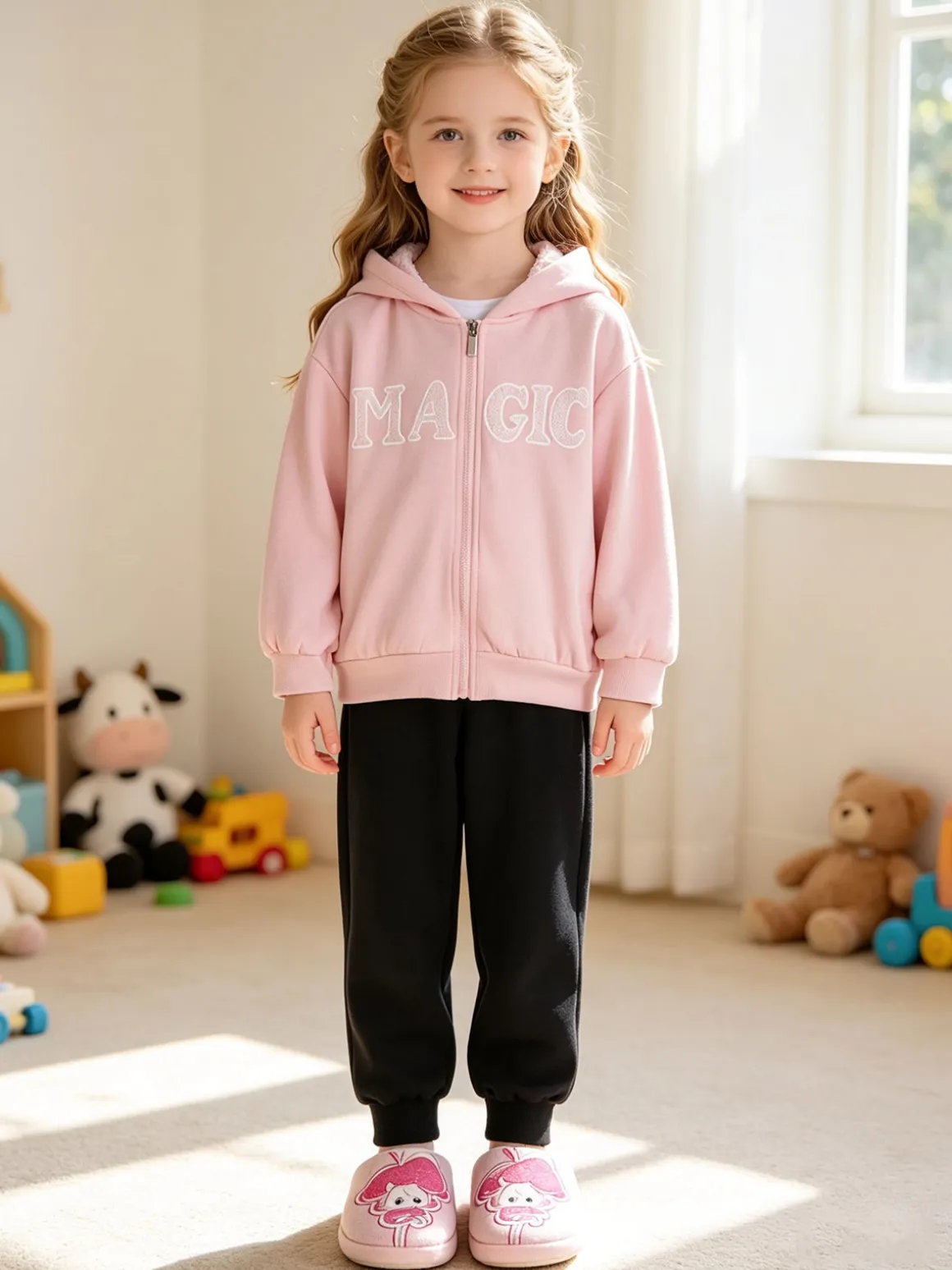 Re Panda Completo tuta 3 pezzi da bambina con cappuccio e zip - rosa