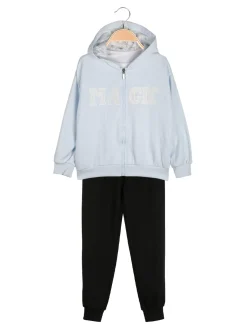 Re Panda Completo tuta 3 pezzi da bambina con cappuccio e zip - azzurro