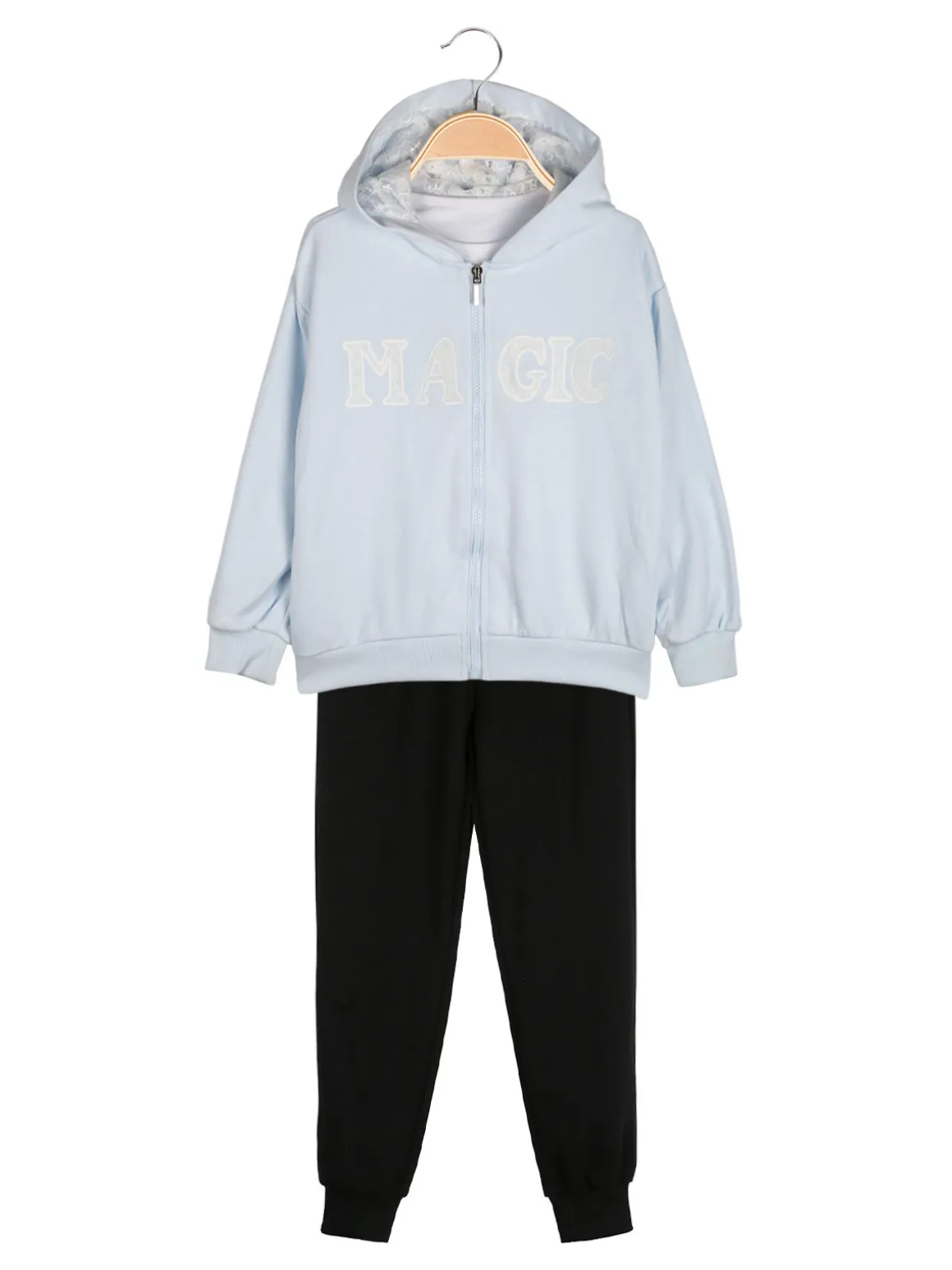 Re Panda Completo tuta 3 pezzi da bambina con cappuccio e zip - azzurro
