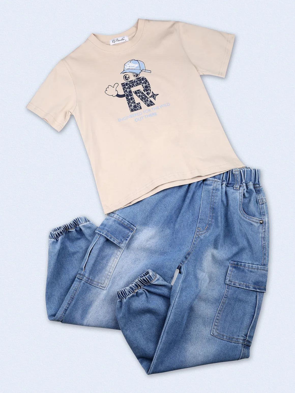 Re Panda Jeans cargo da bambino con elastico sul finale - blu