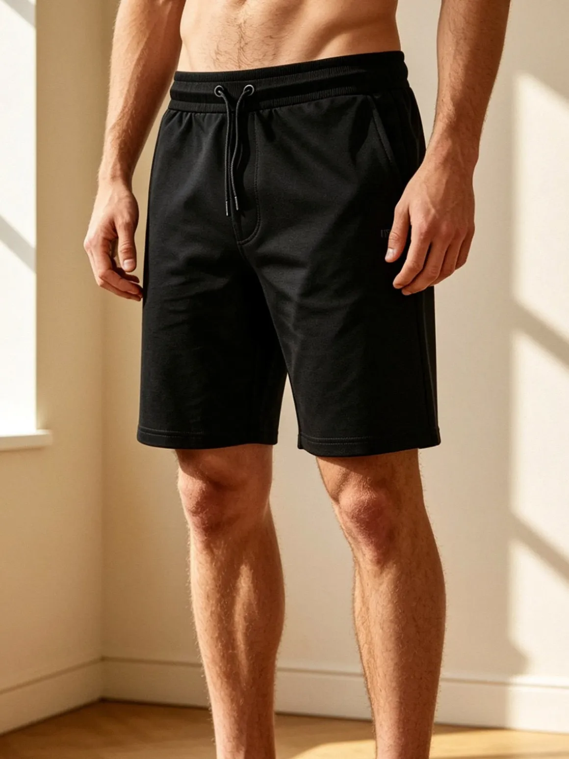 Rifle Bermuda da uomo in felpa di cotone con coulisse - nero
