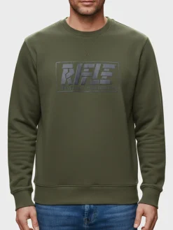 Rifle Felpa girocollo da uomo con logo - oliva