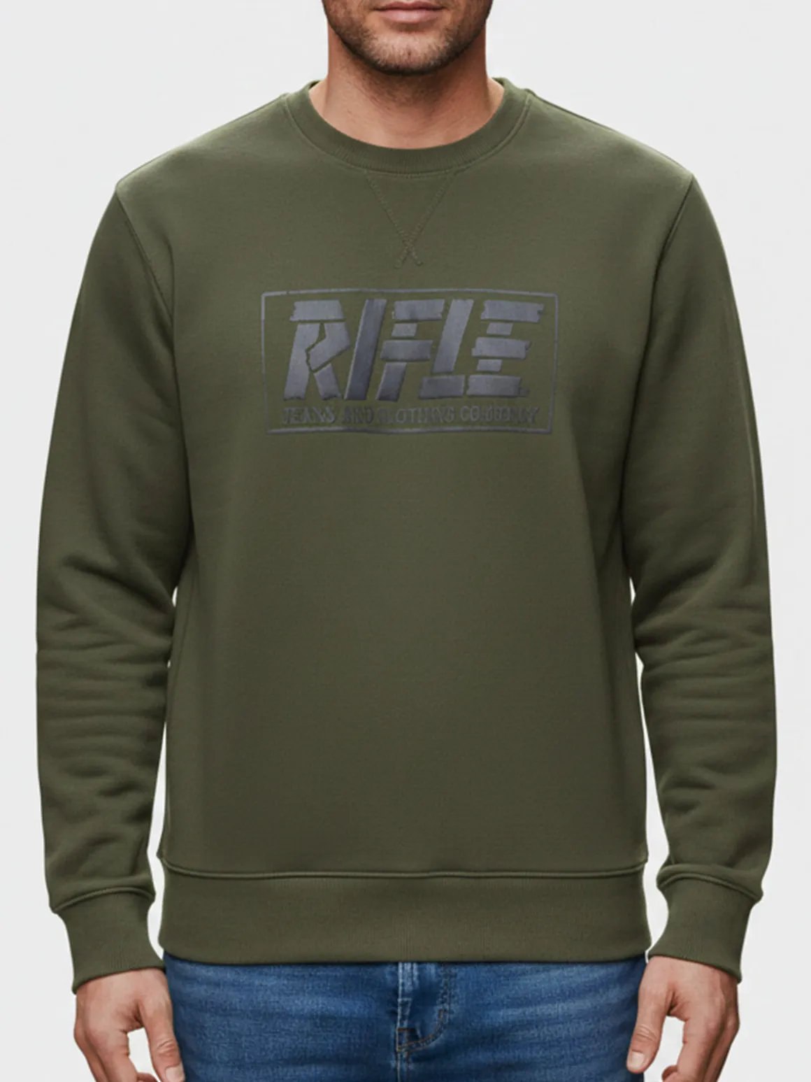 Rifle Felpa girocollo da uomo con logo - oliva