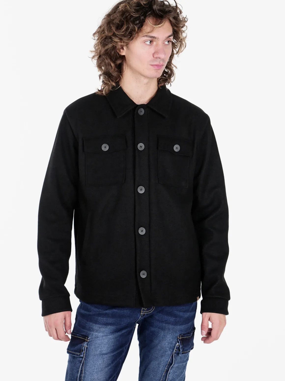 Rifle Giacca camicia da uomo effetto lana con bottoni