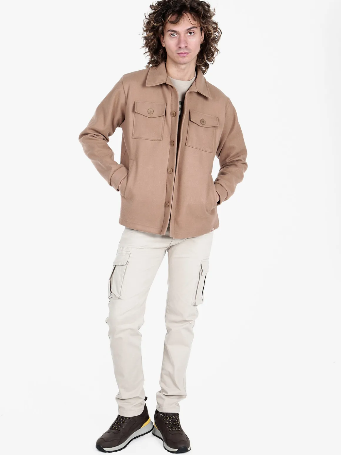 Rifle Giacca camicia da uomo effetto lana con bottoni