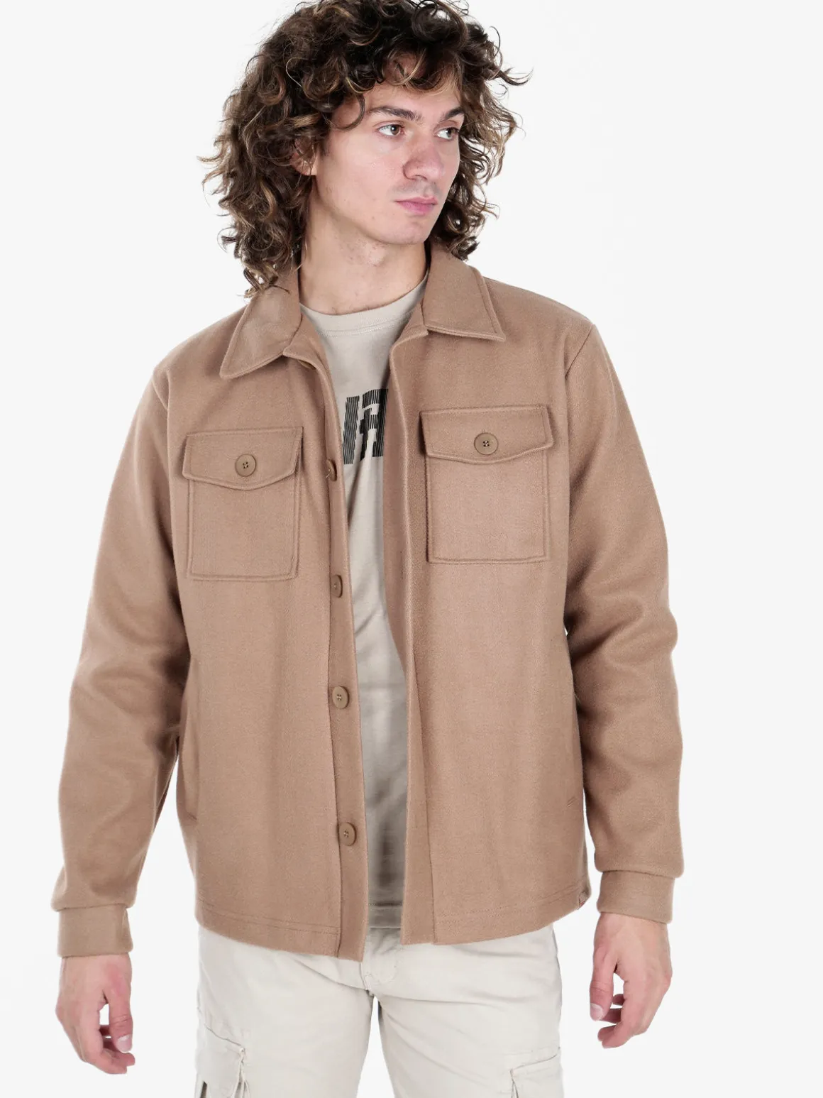 Rifle Giacca camicia da uomo effetto lana con bottoni