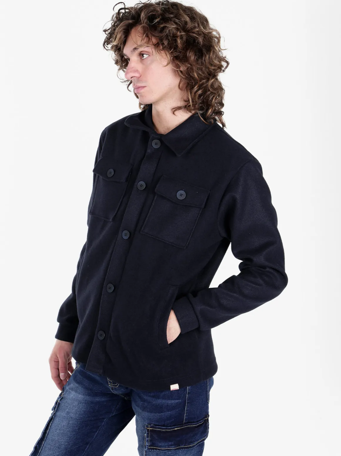 Rifle Giacca camicia da uomo effetto lana con bottoni