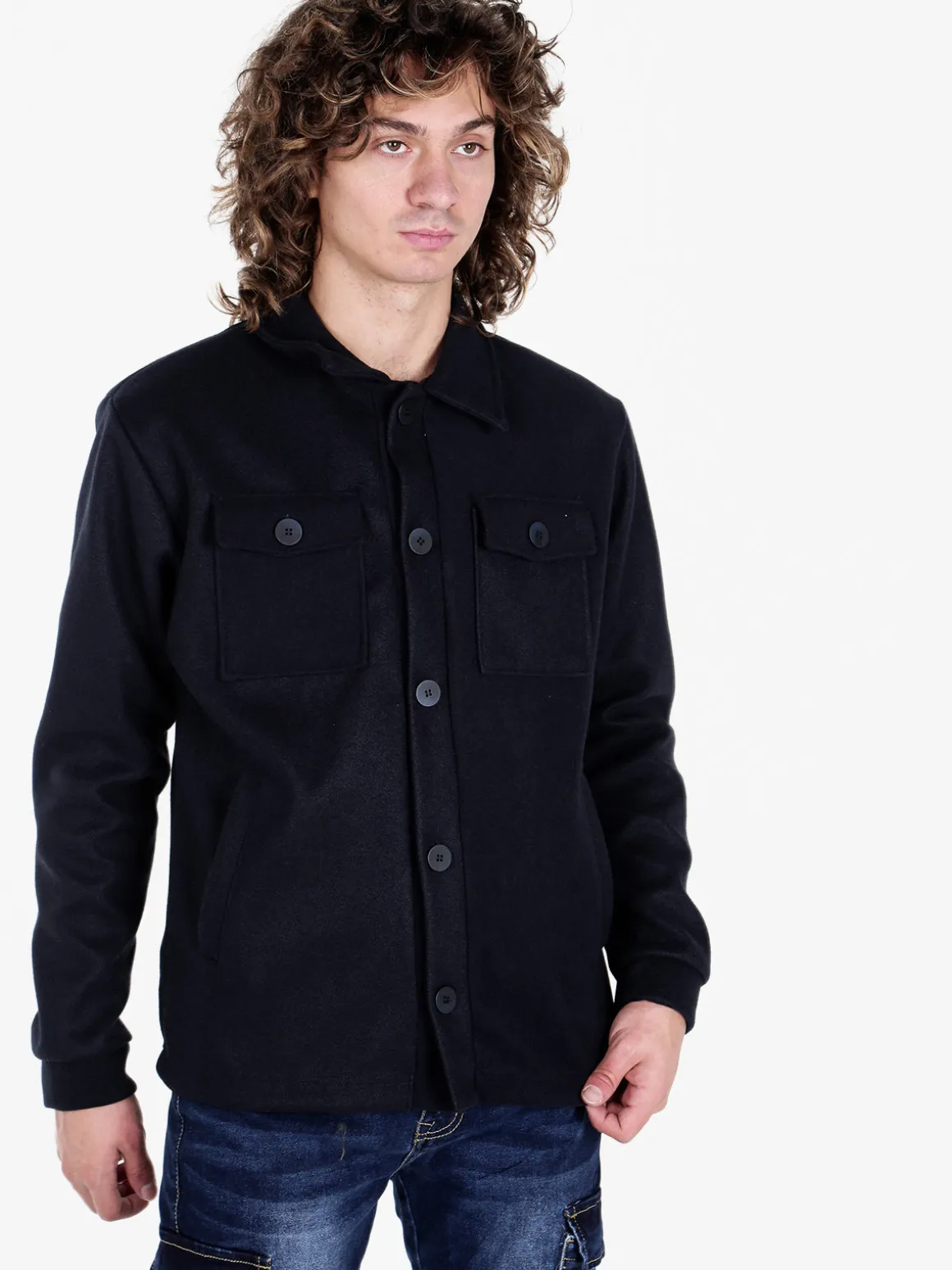 Rifle Giacca camicia da uomo effetto lana con bottoni