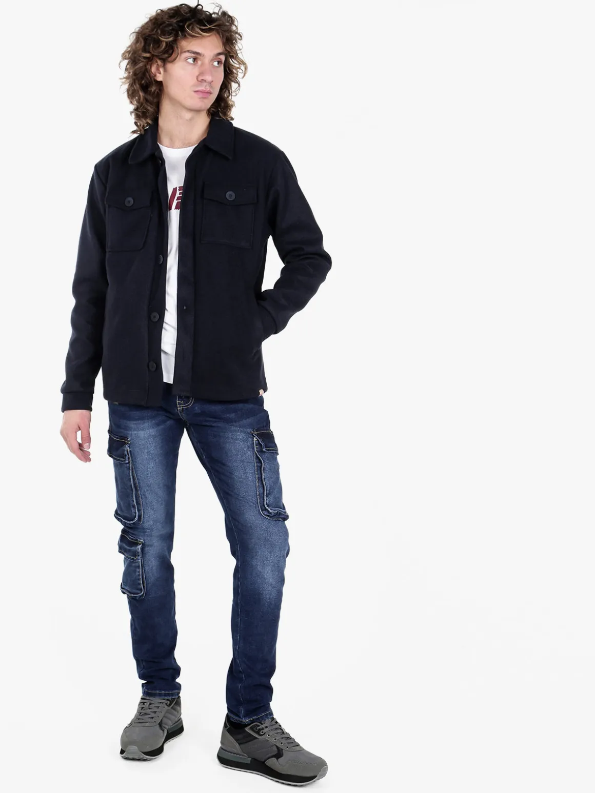 Rifle Giacca camicia da uomo effetto lana con bottoni