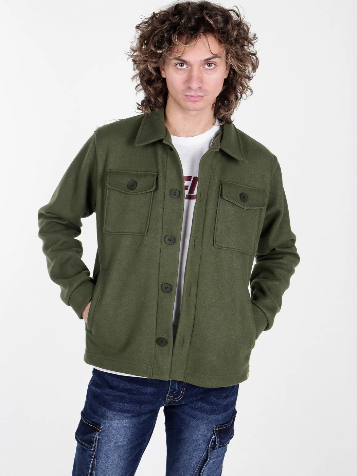 Rifle Giacca camicia da uomo effetto lana con bottoni