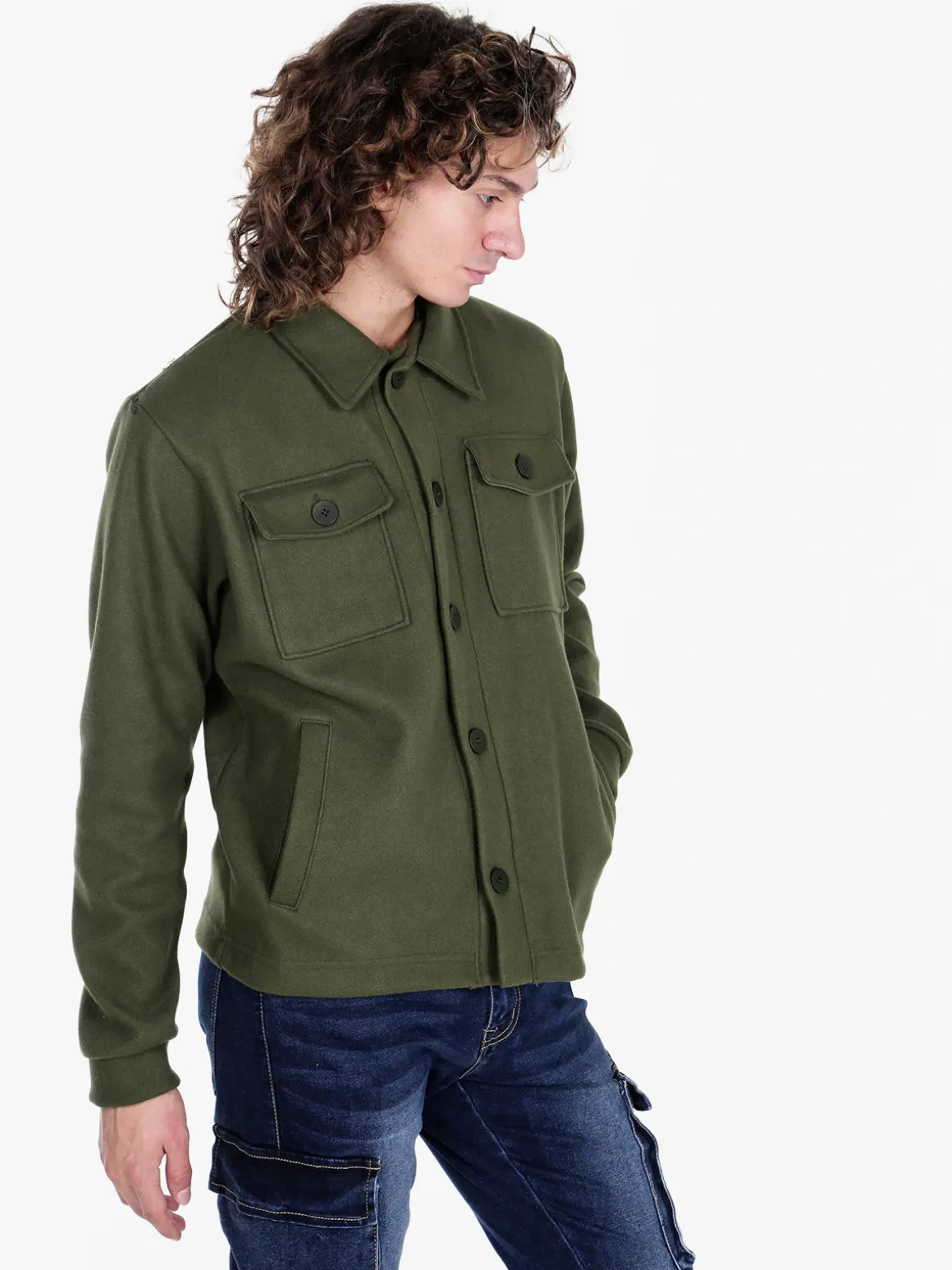 Rifle Giacca camicia da uomo effetto lana con bottoni