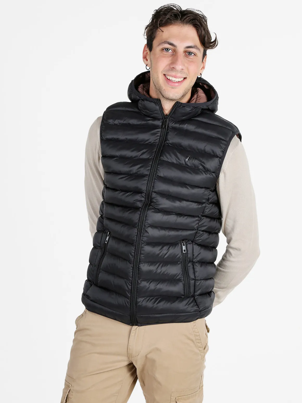 Rifle Gilet da uomo imbottito con cappuccio - nero