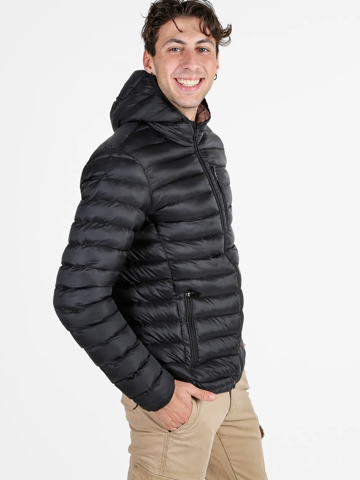 Rifle Giubbotto da uomo imbottito con cappuccio e zip - nero