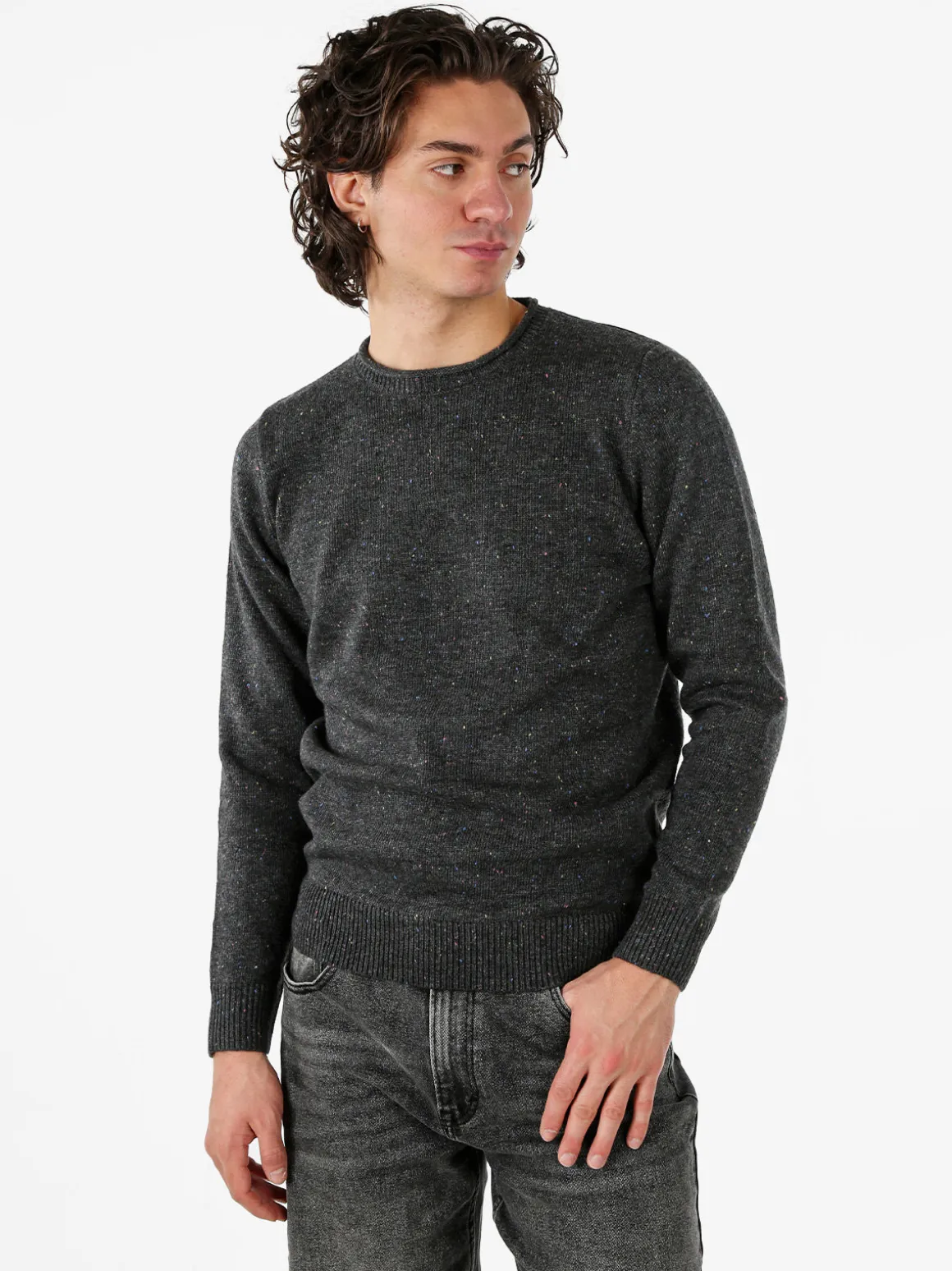 Rifle Maglione girocollo da uomo misto lana - grigio scuro