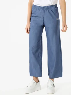 Rifle Pantaloni da donna a gamba larga con logo di strass - blu