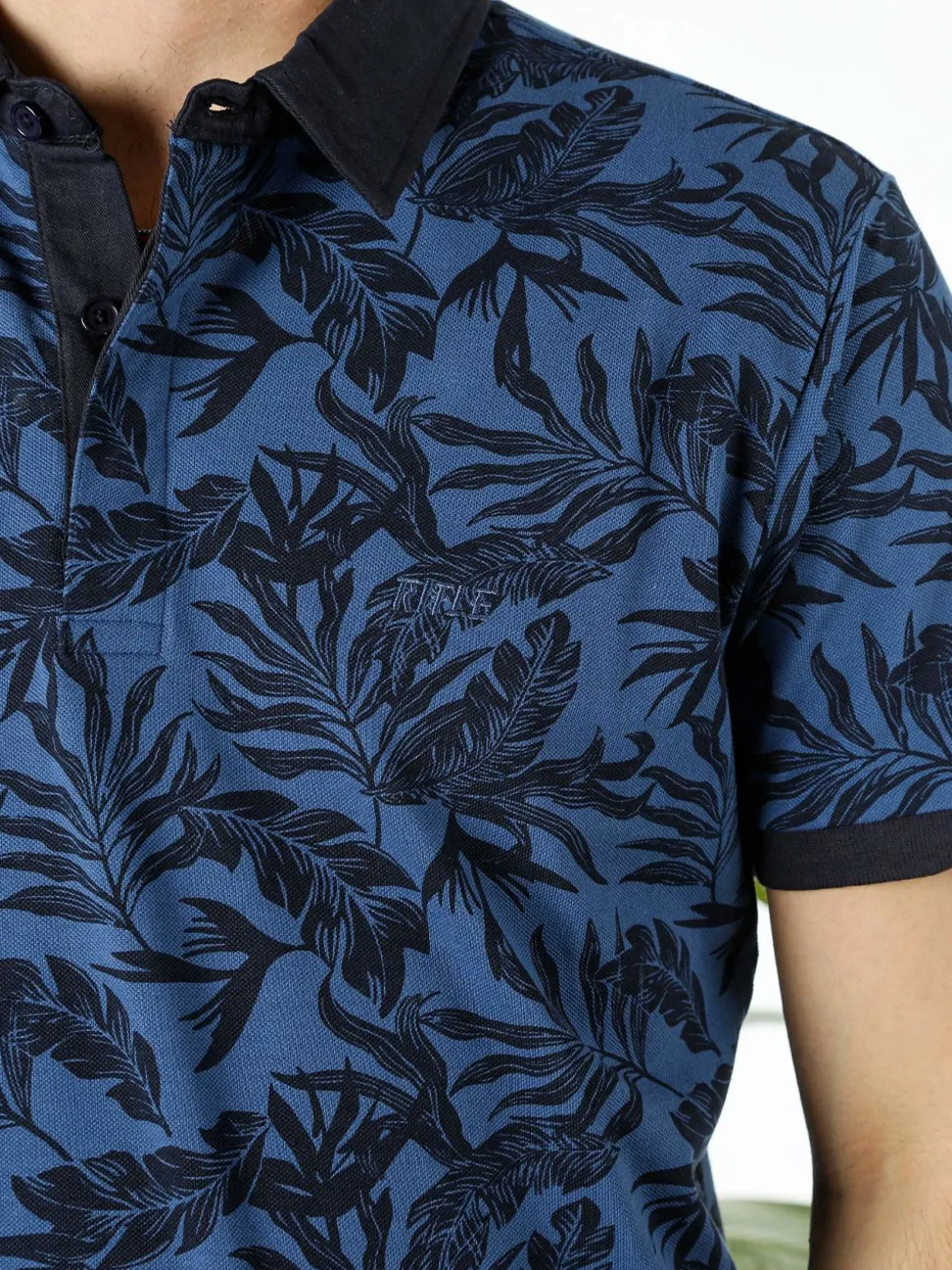 Rifle Polo da uomo in cotone a maniche corte con stampa floreale - blu