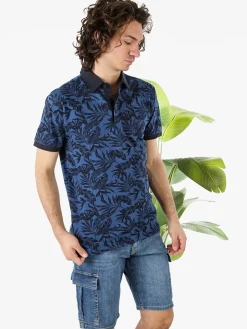Rifle Polo da uomo in cotone a maniche corte con stampa floreale - blu